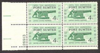 Sc 1178 Never Hinged F - Vf Plate Block Fort Sumter 1961 photo