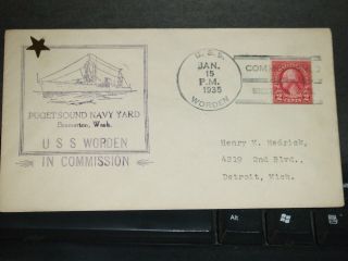 Uss Worden Dd - 352 Naval Cover 1935 Commissioned Cachet Puget Sound photo