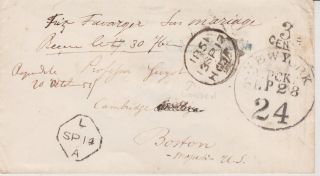 Stampless Transatlantic Cover London Crown 1851 Scarce York A Packet 24 $60 photo
