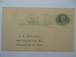Illinois,  Pana Uy7r Postal Card To Minneapolis,  Minn Dec 7,  1948 W/int ' L Mch Cncl photo