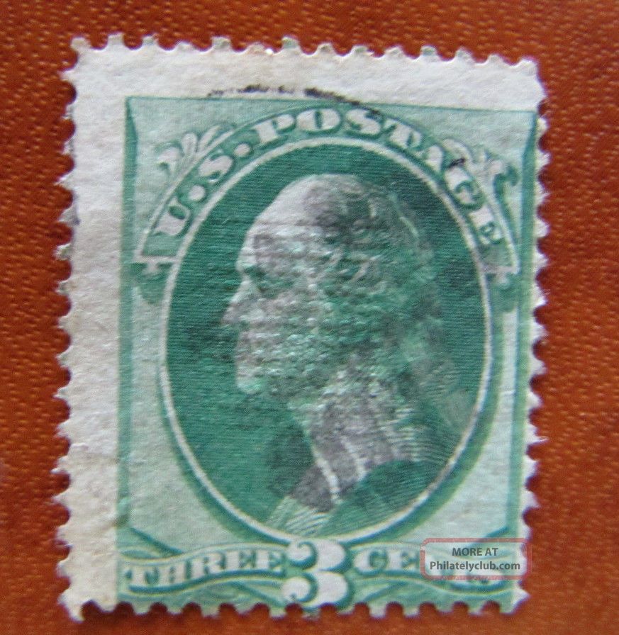 136 Grilled 3 Ct Green Banknote 19th Century Us Stamp D689 United States photo