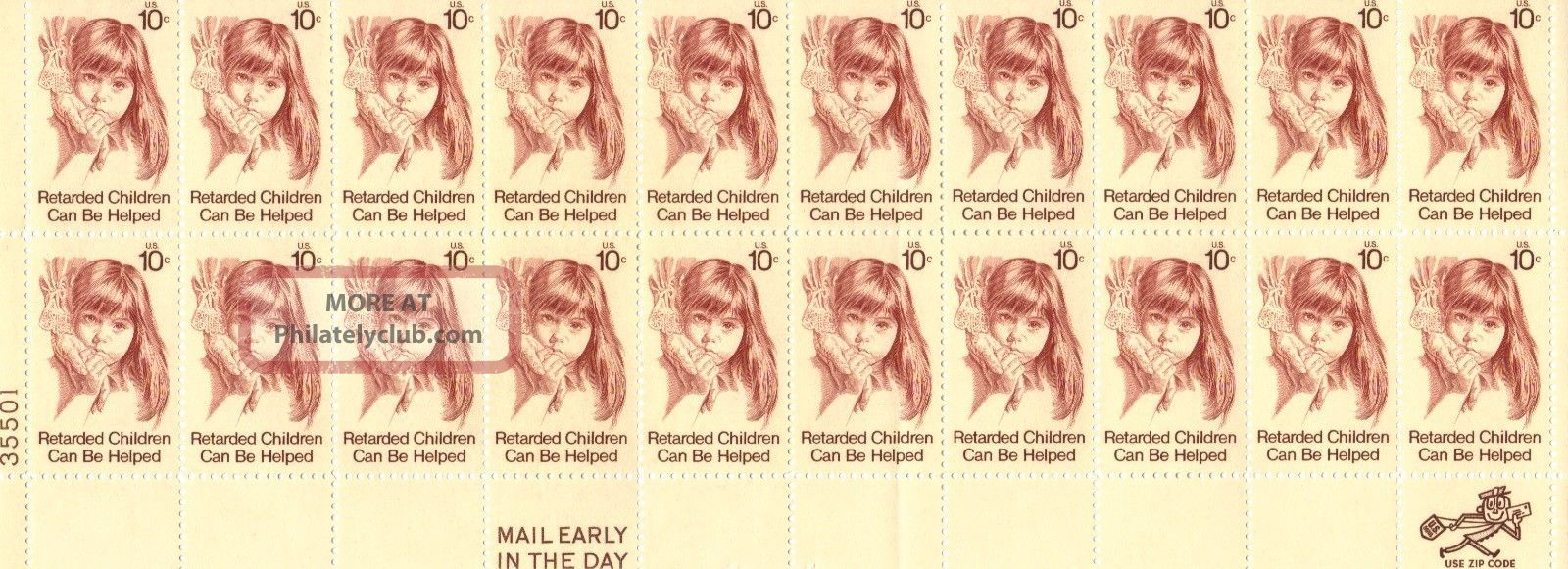 Us Stamp Sheet Scott 1549 1974 10 Cent 20 Count Retarded Children Can Be Helped United States photo