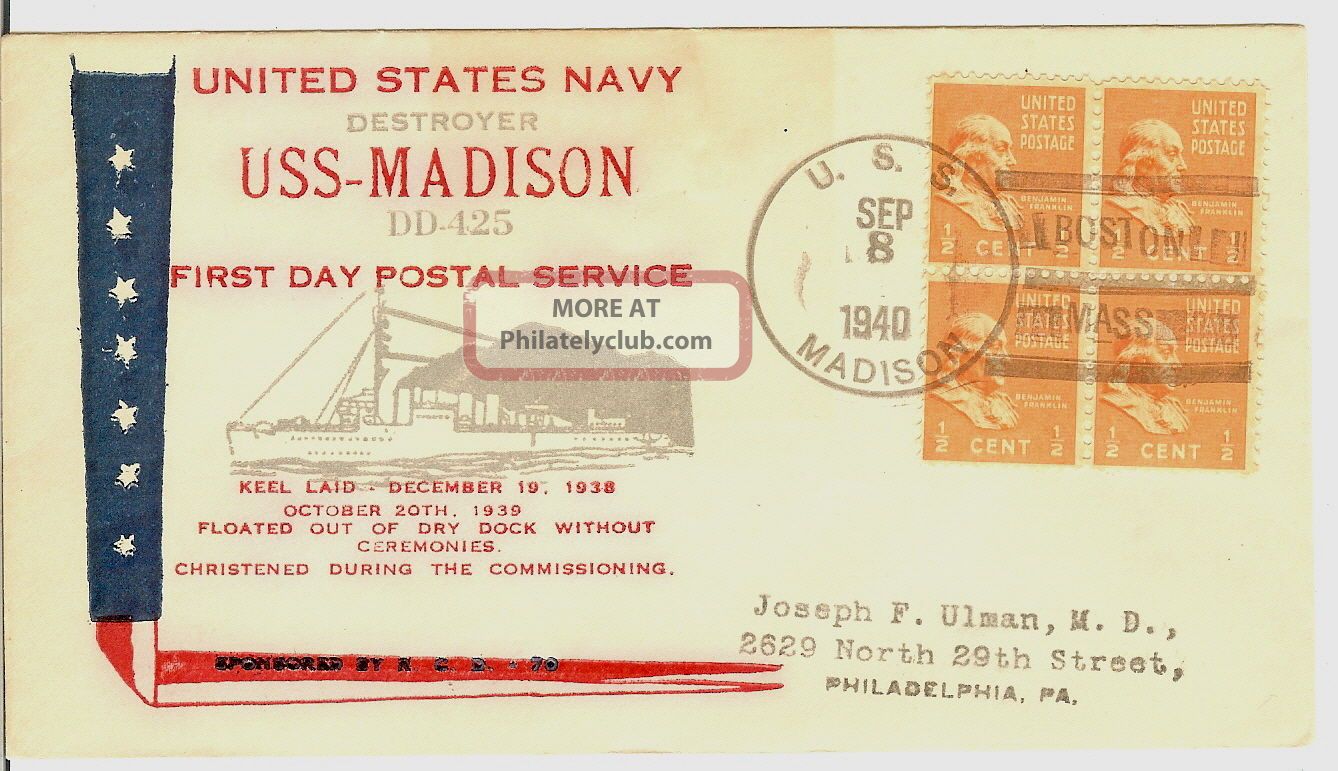 A Naval Cover: Uss Madison (- 425) - 