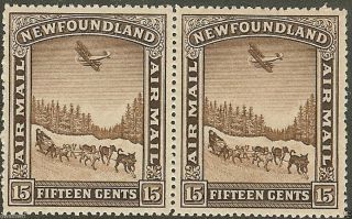 Canada,  Newfoundland 1931 15¢ Brown,  Sc C6,  Vf Pair,   - Cv $60.  00 photo