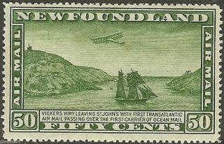 Canada,  Newfoundland 1931 50¢ Green Sc C10,  Sideways Wtmk - F/vf,  Lh/og photo