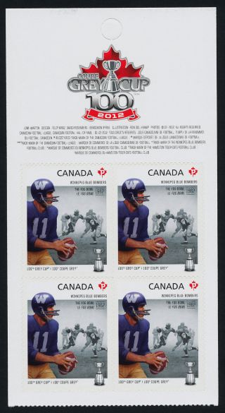 Canada 2573a Top Booklet Pane Cfl,  Winnipeg Blue Bombers,  Football,  Sports photo