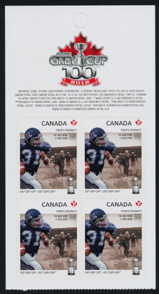 Canada 2575a Top Booklet Pane Cfl,  Toronto Argonauts,  Football,  Sports photo