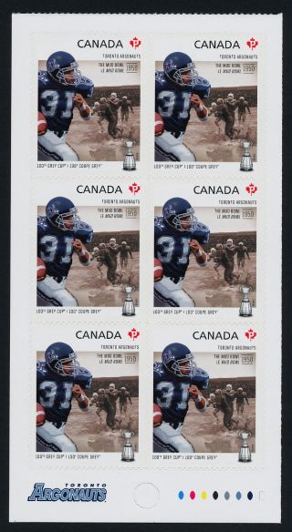 Canada 2575a Bottom Booklet Pane Cfl,  Toronto Argonauts,  Football,  Sports photo