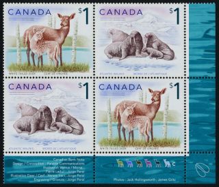 Canada 1689a Br Plate Block Deer,  Walrus photo