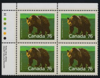 Canada 1178 Top Left Plate Block Grizzly Bear photo