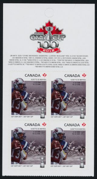 Canada 2576a Top Booklet Pane Cfl,  Montreal Alouettes,  Football,  Sports photo