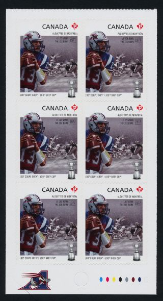 Canada 2576a Bottom Booklet Pane Cfl,  Montreal Alouettes,  Football,  Sports photo
