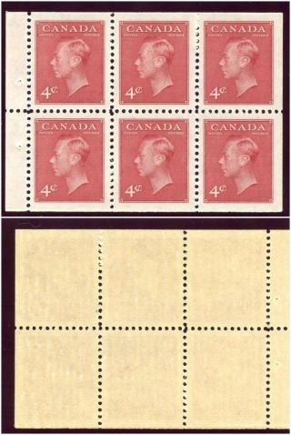 Canada 1949 Kgvi 4c Carmine - Lake Booklet Pane Of Six.  Sg 417a.  Sc 287b. photo