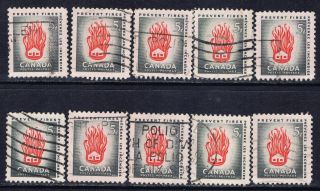 Canada 364 (2) 1956 5 Cent Grey & Red Prevent Fires 10 photo