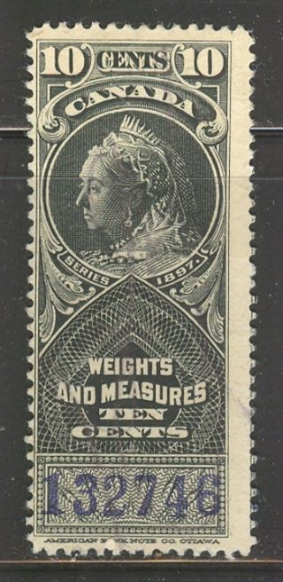 Canada Fwm46a,  1897 10c Queen Victoria - Weights & Measures Revenue, photo