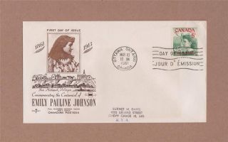 Canada Post Emily Pauline Johnson 1961 Day Of Issue Cover Mar 10,  1961 photo
