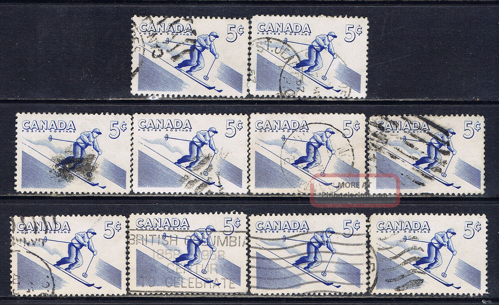 Canada 368 (9) 1957 5 Cent Blue Recreation Sports - Skiing 10 Canada photo
