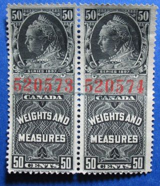 1897 50c Canada Weights Measures Revenue Vd Fwm39 20a Pair Cs12839 photo
