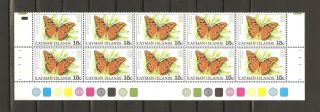 Cayman Islands 1977 Scott 389 Butterflies Strip Of 10 Vf Cv $18 photo
