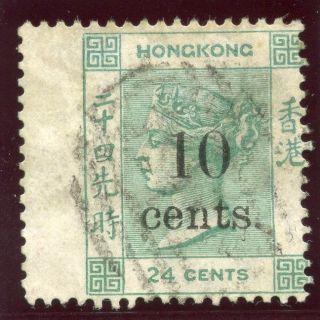 Hong Kong 1880 Qv 10c On 24c Green.  Sg 27.  Sc 35. photo