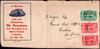 Barbados - Usa 1939 Front F/w Assemly ½d & 2x 1d Tied By Unclear Cds photo