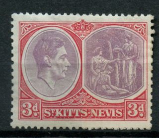 St.  Kitts - Nevis 1938 Sg 73,  3d Purple & Scarlet P13x12 Kgvi Mh Cat £24 A37141 photo