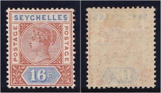Seychelles 1892 Qv 16c Chestnut & Ultramarine.  Sg 14.  Sc 12a. photo