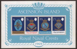 Mini Sheet - Ascension 1969 Ms125 Royal Navy Crests (1st Series) photo