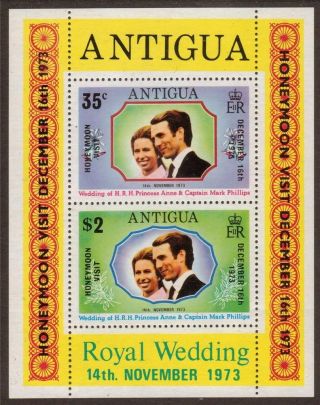 Mini Sheet - Antigua 1973 Ms375 Royal Wedding Overprint Honeymoon Visit photo