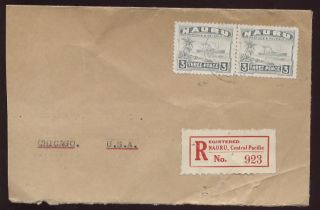 Nauru 1941 Freighter 3d Pair. . .  Registered Cover To Usa photo