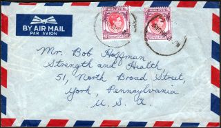 1949 Airmail Cover Singapore To Usa Franked Kgvi 2x40c Red & Purple Unclear Cds photo