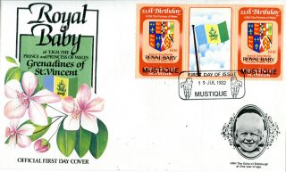 Mustique 1982 Birth Of Prince William 60c Gutter Pair First Day Cover (a) photo