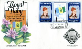 Mustique 1982 Birth Of Prince William 50c Gutter Pair First Day Cover (c) photo