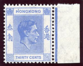 Hong Kong 1946 Kgvi 30c Bright Blue.  Sg 152 Var.  Cw 26a. photo