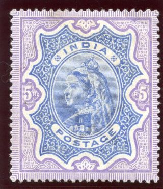 India 1895 Qv 5r Ultramarine & Violet Mlh.  Sg 109.  Sc 52. photo