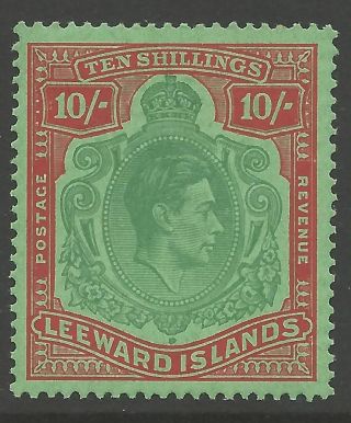 Leeward Islands Sg113c 1947 10/= Deep Green & Deep Vermilion/green Mtd photo