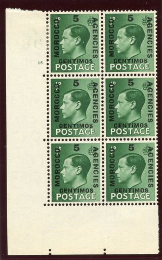 Morocco Agencies 1936 Keviii 5c On ½d Green A36 Ghost Control Block Mlh.  Sg 160. photo