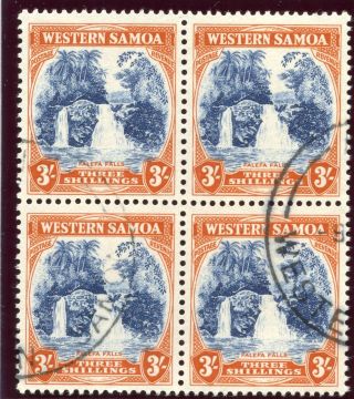 Samoa 1935 Kgv 3s Blue & Brown Orange Block Of Four Vf.  Sg 188.  Sc 174. photo