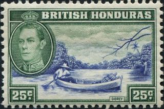 British Honduras 1938 (kgvi) 25c Blue And Green Sg157 Cv £4.  50 Mh photo