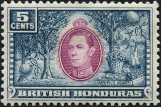 British Honduras 1938 - 47 (kgvi) 5c Mauve And Dull Blue Sg154 Cv £3.  25 Mh photo