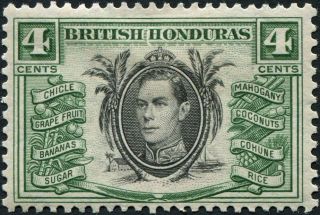 British Honduras 1938 - 47 (kgvi) 4c Black And Green Sg153 Cv £1.  50 Mh photo