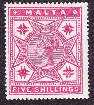 Malta Qv 1886 Sg30 5/ - Rose,  Top Value,  Cc Wmk; Good,  Cats £110 photo
