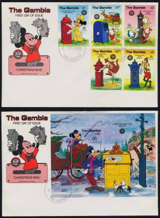 Gambia 644 - 9 Fdc ' S Disney,  Christmas,  Stamp On Stamp,  Mail Box,  Goofy photo