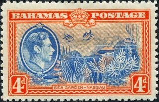Bahamas 1938 (kgvi) 4d Light Blue And Red - Orange Sg158 Cv £1.  25 Mh photo