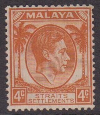 Straits Settlements Kgvi 4c Orange Sg280 Hinged 1938 George Vi Malaya Stamp photo