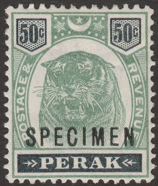 Malaya Perak 1898 Qv Tiger 50c Green And Black Specimen Opt Sg75s photo
