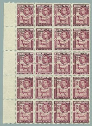 Somaliland Protectorate Sg95 The 1938 Gvi 2a Maroon In A Block Of 20 C.  £65+ photo