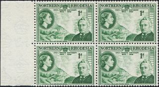 Northern Rhodesia 1953 (qeii) 1d Green Sg55 Cv £1.  80+ Block Of 4 photo