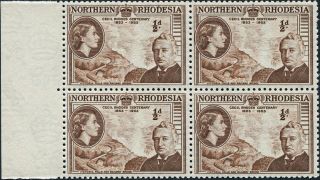Northern Rhodesia 1953 (qeii) 1/2d Brown Sg54 Cv £2.  20+ Block Of 4 photo