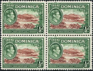 Dominica 1938 - 47 (kgvi) 1/2d Brown And Green Sg99 Cv £0.  40+ Block Of 4 photo